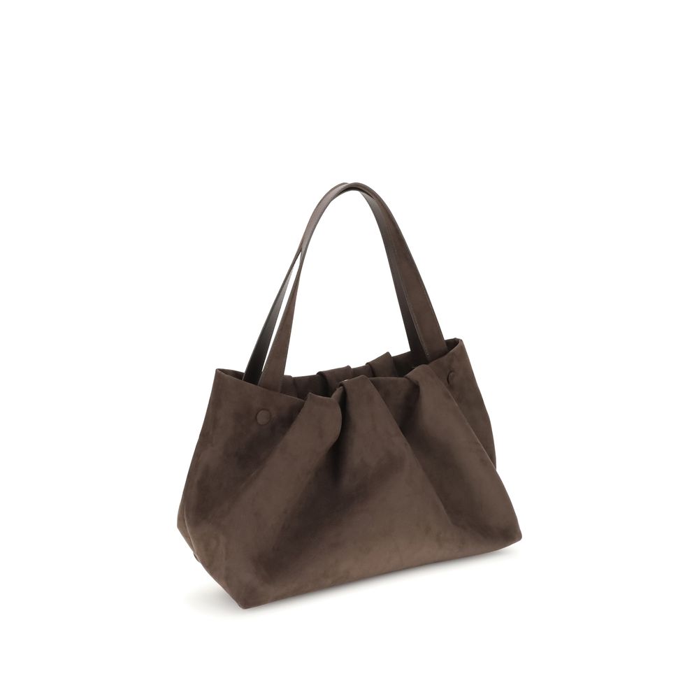 THEMOIRè Brown Other Fibres Shoulder Bag with vegan suede leather, removable strap, and magnetic closure for AW25.