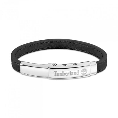 TIMBERLAND JEWELS JEWELRY Mod. TDAGB0001601 black leather bracelet with silver clasp