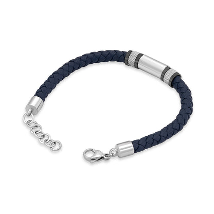 Alt Tag: Blue braided bracelet, TIMBERLAND JEWELS JEWELRY Mod. TDAGB0003202, with silver accents on a white background.