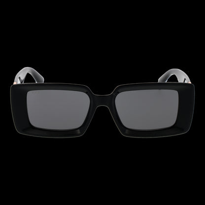 Alt Tag: Front view of TOD'S MOD. TO0366 5201A black lady sunglasses with rectangular lenses on black background.