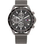 TOMMY HILFIGER MOD. MILES watch with black dial and metal mesh strap, featuring a tachymeter bezel.