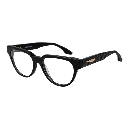 Stylish black eyeglasses for ladies - TRUSSARDI MOD. TSW6046 53A01 with textured temples on display.