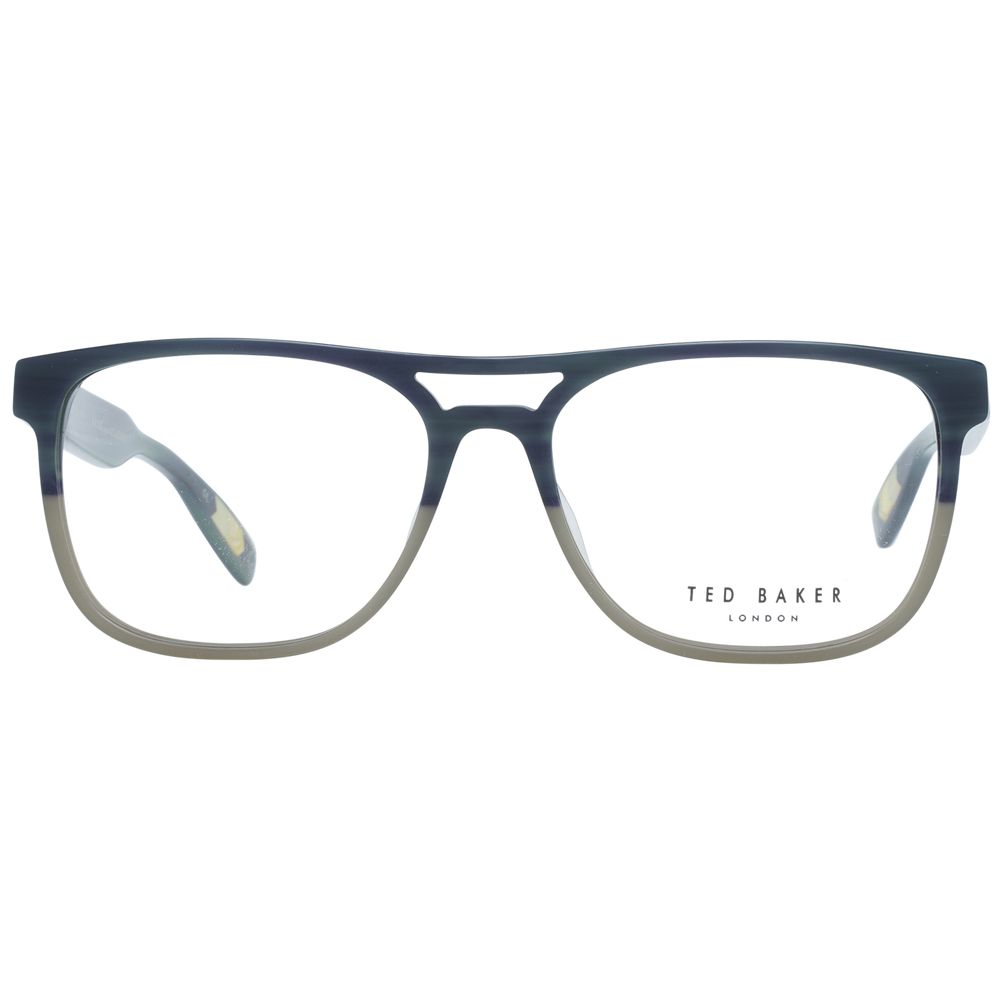 Ted Baker Green Men Glasses Frame in plastic, full-rim aviator style with demo lenses and spring hinge, size 56-16-145.