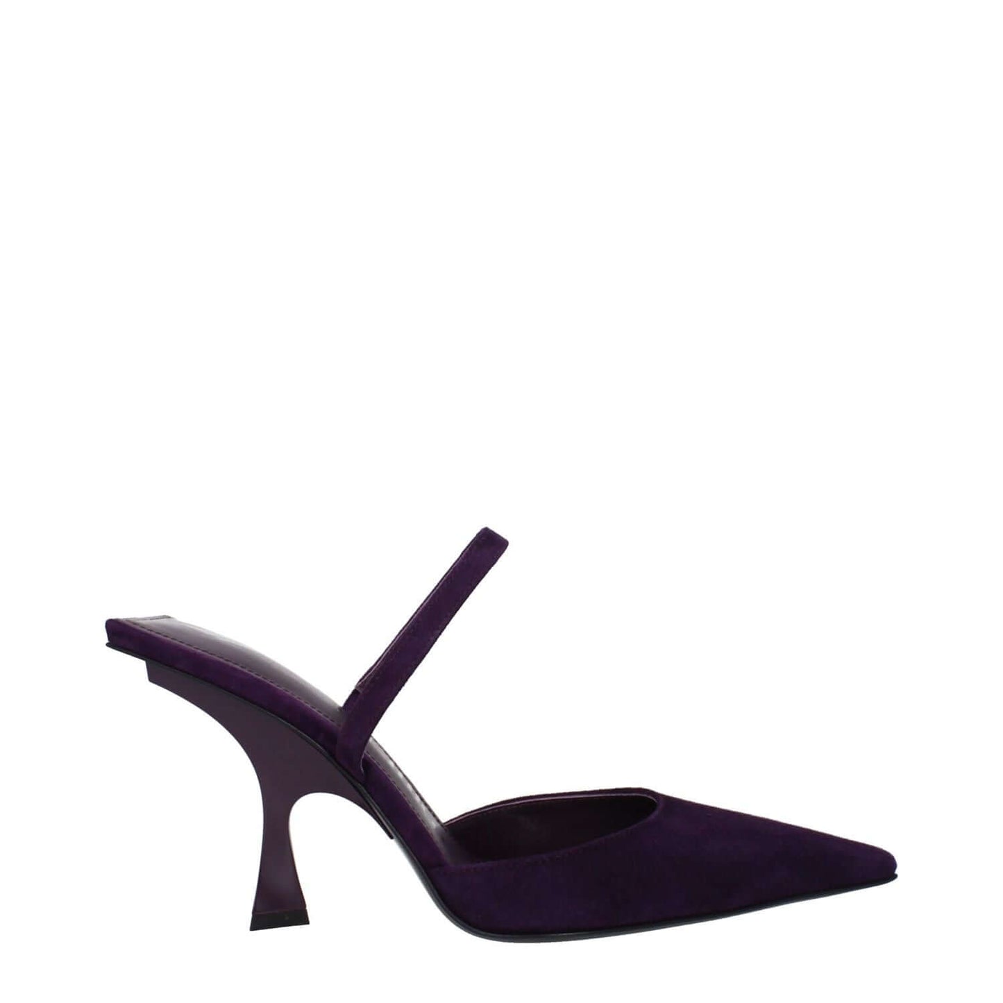 The Attico Purple Leather Stiletto Heel Sandals with pointy toe and 9.5 cm high heel, casual style with leather sole, in violet suede.