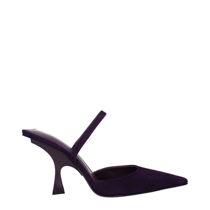 The Attico Purple Leather Stiletto Heel Sandals with pointy toe and 9.5 cm high heel, casual style with leather sole, in violet suede.
