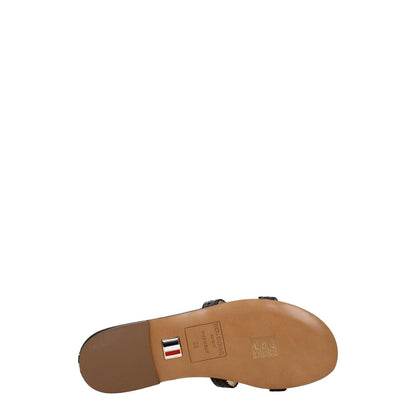 Sole view of Thom Browne Black Leather Slippers with open toe and flat heel, featuring MPN FFF144A06257001.