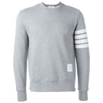 Thom Browne Sweaters Grey - Pebble grey loopback cotton jersey with 4-Bar stripe, crew neck, ribbed trims, crafted in Japan.