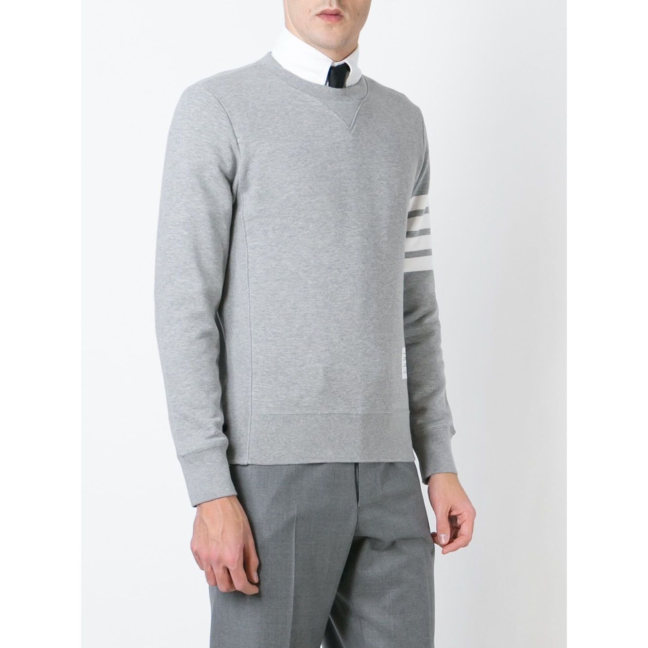 Thom Browne Sweaters Grey with 4-Bar stripe, relaxed fit, pebble grey, crafted in Japan.