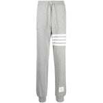 Thom Browne Trousers Grey with 4-Bar stripe and drawstring waist, featuring cotton material and rear welt pocket.