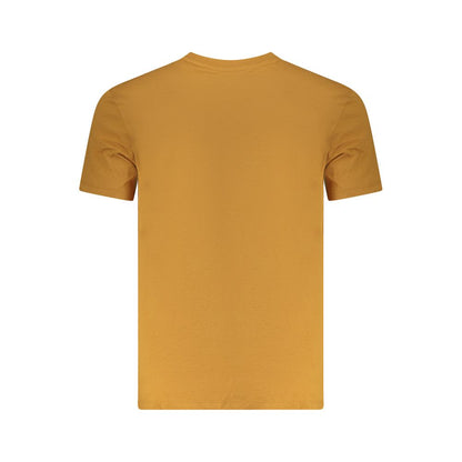 Timberland Brown Cotton Men T-Shirt showcasing back view with slim-fit design and iconic logo for a bold adventure-ready style.