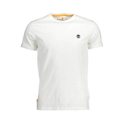 Timberland White Organic Cotton Men T-Shirt with crew neck and logo, made from 100% sustainable fabric for eco-conscious fashion lovers.