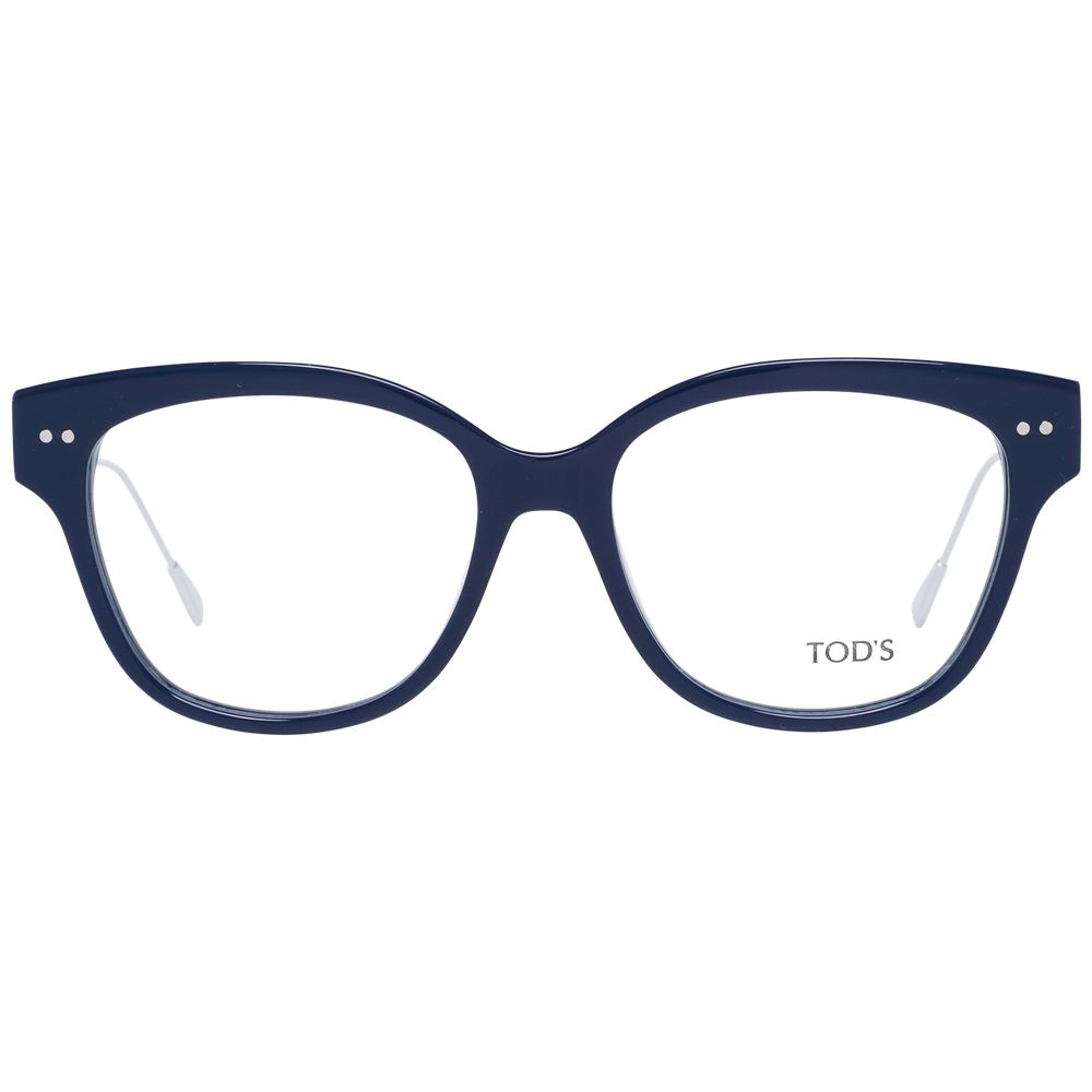 Tod's Blue Women Glasses Frame in full-rim butterfly style, metal & plastic material, dimensions 53-16-140, includes branded case.