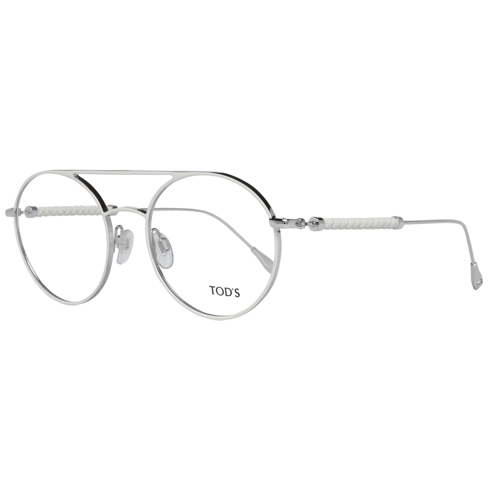 Tod's White Women Glasses Frame, metal and leather aviator style, full-rim, 52-19-145 size, demo lenses, branded case included.