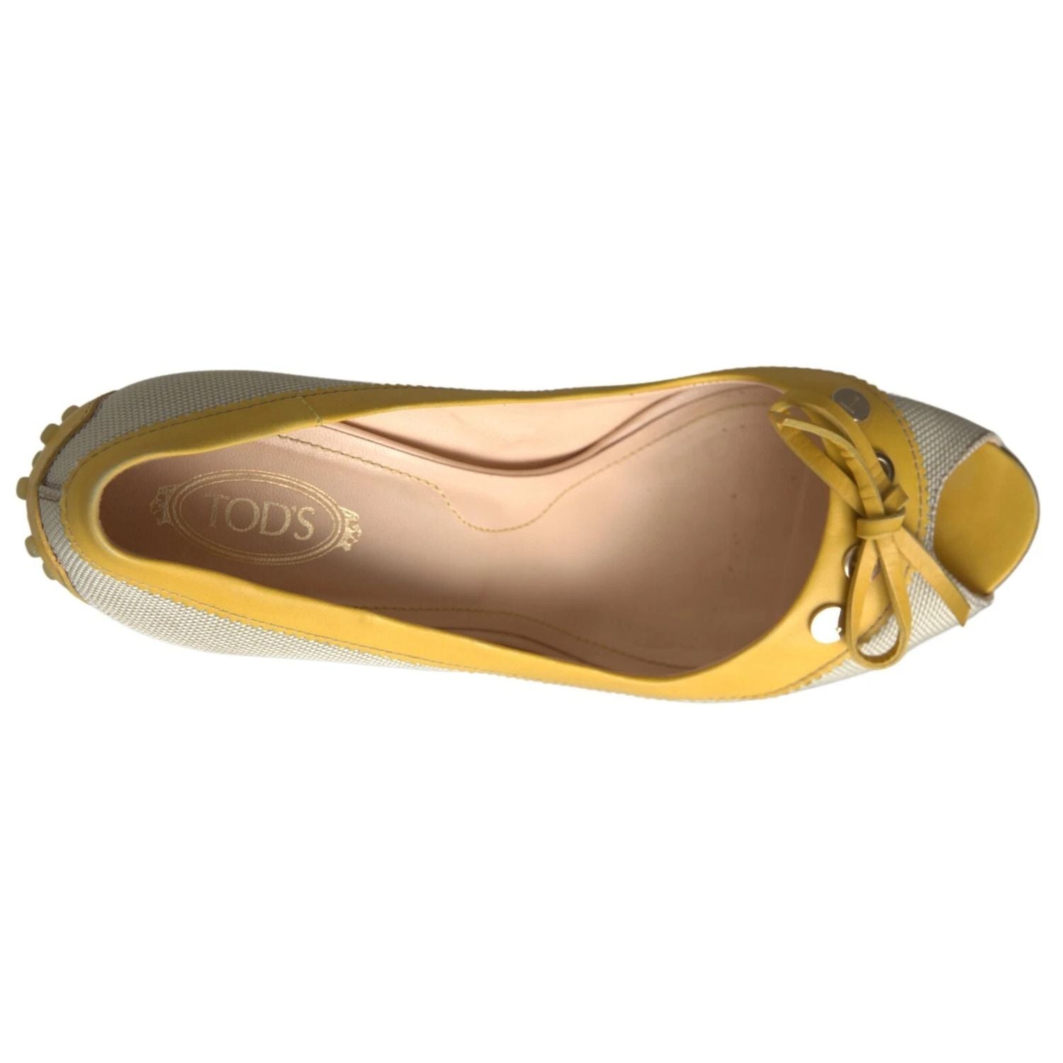 Tod's Yellow Off White Peep Toe Heels Pumps Shoes
