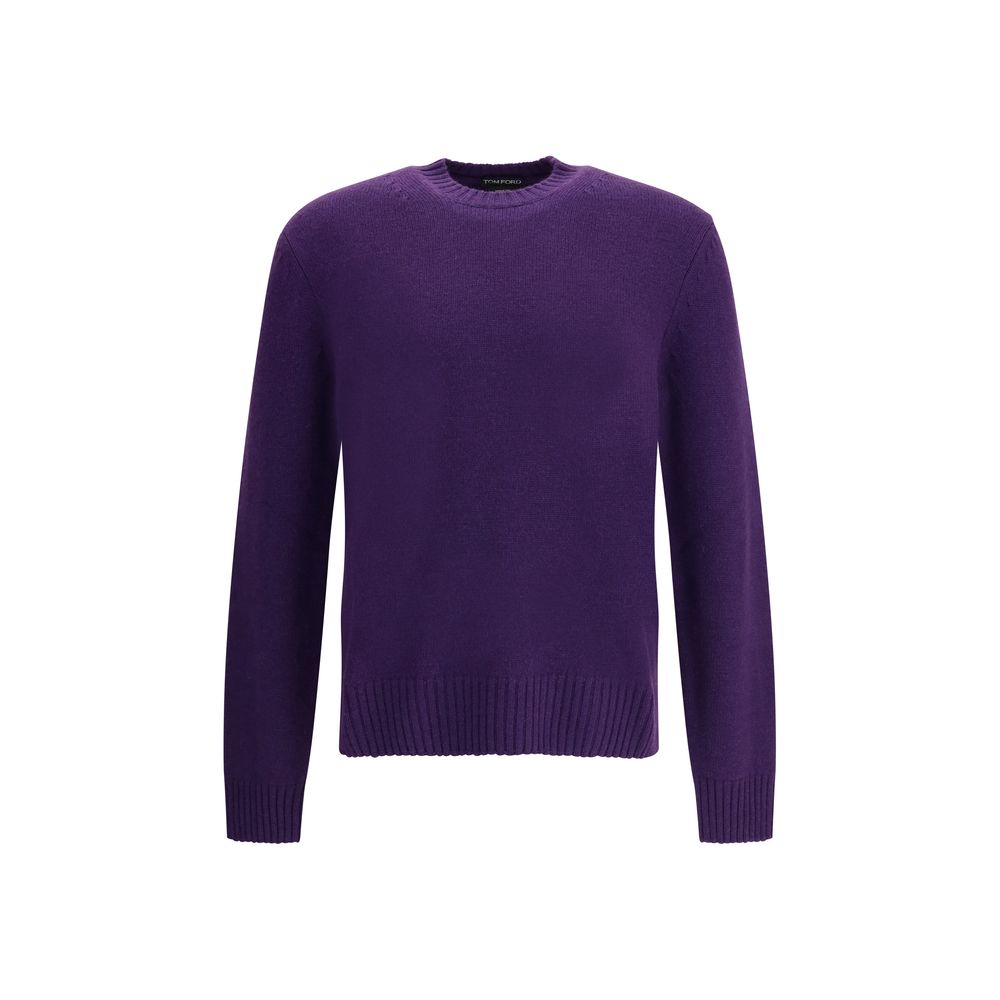 Tom Ford Purple Cashmere Cashmere Sweater with ribbed crew neck, showcasing understated elegance and relaxed silhouette for AW25 season.