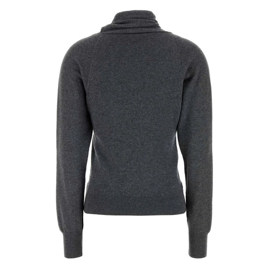 Tom Ford Sweaters Grey, dark grey asymmetric neck, long sleeves, ribbed hem, cashmere and cotton turtle-neck sweater