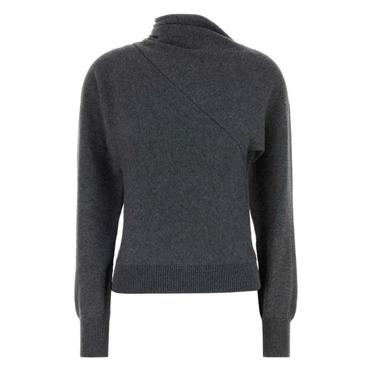 Tom Ford Sweaters Grey - dark grey asymmetric neck cashmere cotton turtle-neck sweater with ribbed hem and long sleeves.