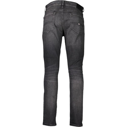 Back view of Tommy Hilfiger Black Cotton Slim Men Jeans featuring a classic five-pocket design and sustainable materials.