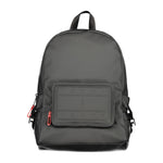 Tommy Hilfiger Black Polyester Backpack with handle, adjustable straps, external pockets, contrasting details, and zip closure.