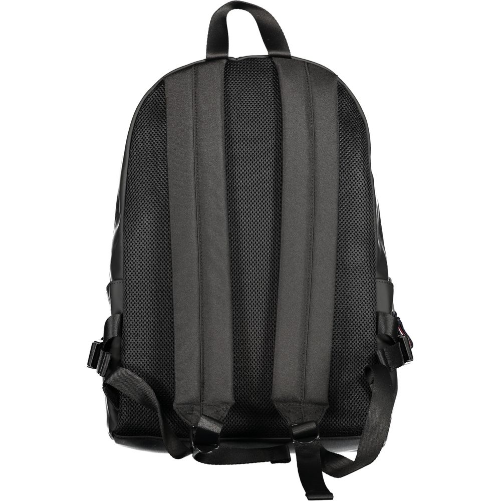 Tommy Hilfiger Black Polyester Backpack with adjustable straps and contrasting details, rear view.