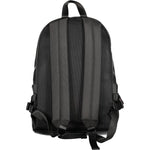 Tommy Hilfiger Black Polyester Backpack with adjustable straps and contrasting details, rear view.