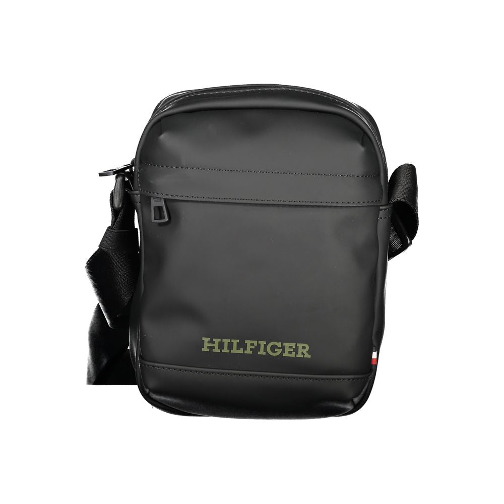 Tommy Hilfiger Black Polyethylene Shoulder Bag with adjustable strap, external and internal pockets, and zip closure.
