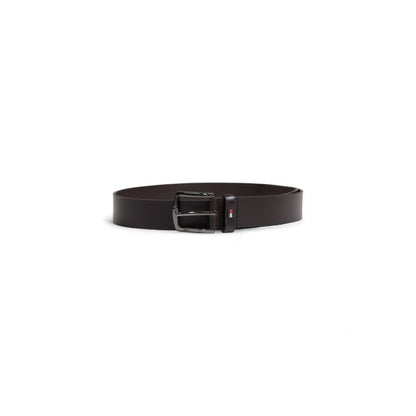 Tommy Hilfiger Brown Leather Regular Belt with polished buckle featuring the Tommy Hilfiger logo, versatile for casual and formal wear.