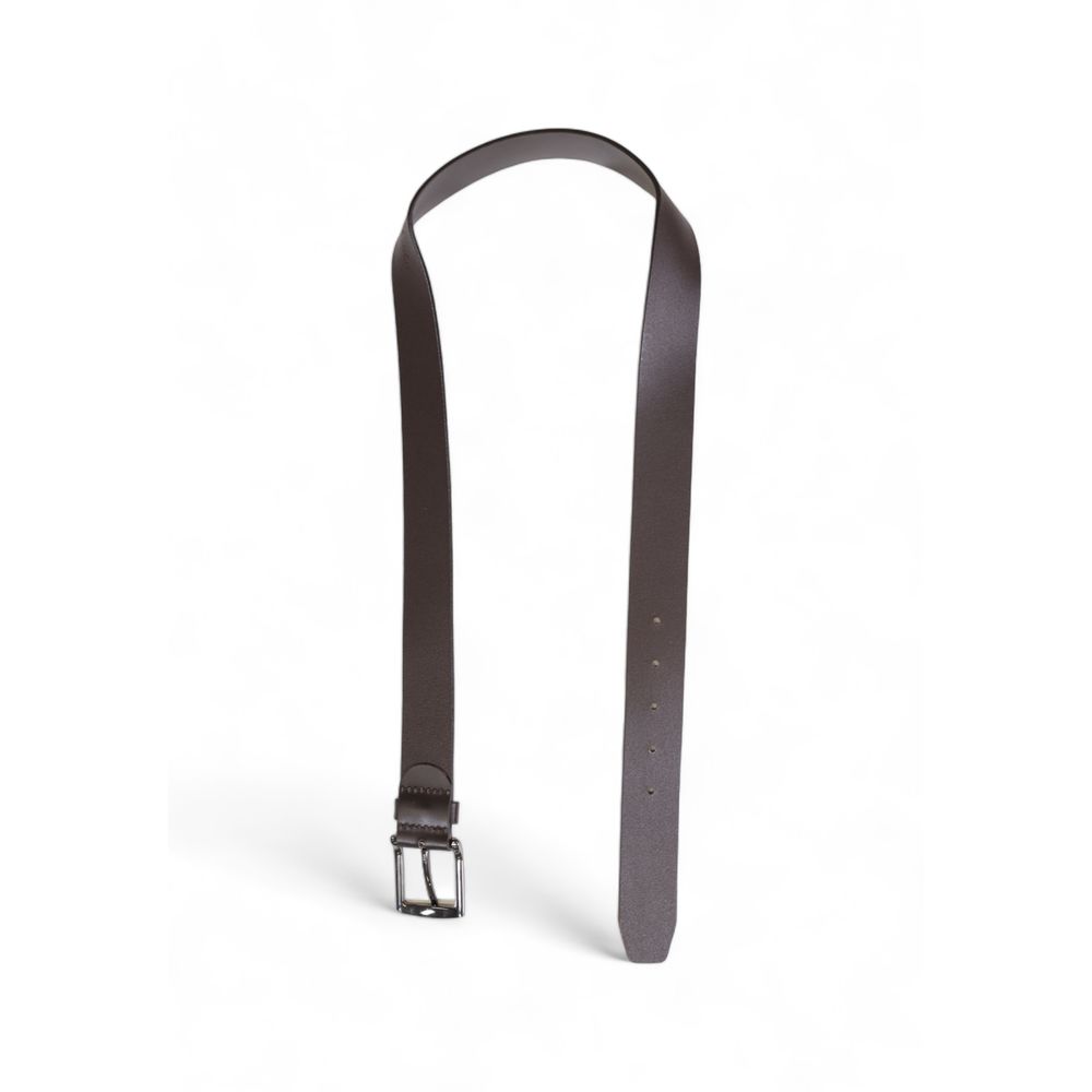 Tommy Hilfiger Brown Leather Regular Belt with metal buckle and embossed logo, 3.5 cm width, versatile for casual and formal styles.