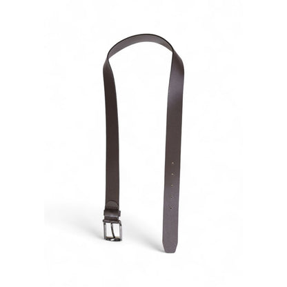 Tommy Hilfiger Brown Leather Regular Belt with metal buckle and embossed logo, 3.5 cm width, versatile for casual and formal styles.