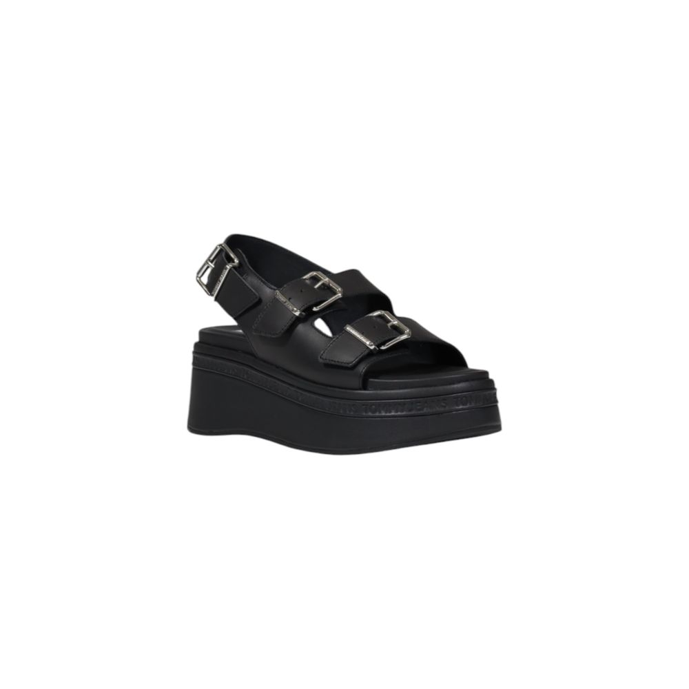 Tommy Hilfiger Jeans Black Leather Platform Sandals