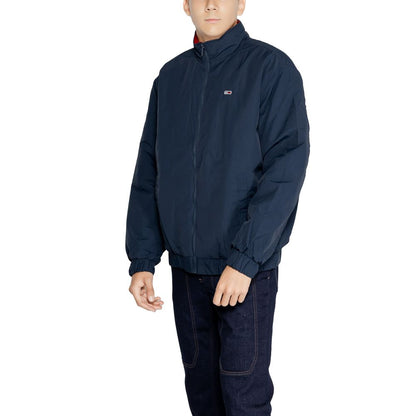 Tommy Hilfiger Jeans Blue Polyamide Bomber jacket with front zip and high collar, offering padded insulation and style for men.