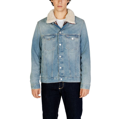 Tommy Hilfiger Jeans Light Blue Cotton Denim Jacket with removable faux fur collar, showcasing sustainable fashion and style.