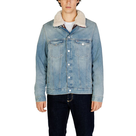 Tommy Hilfiger Jeans Light Blue Cotton Denim Jacket with removable faux fur collar, showcasing sustainable fashion and style.