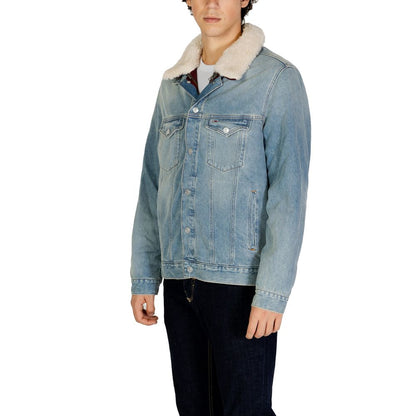 Tommy Hilfiger Jeans Light Blue Cotton Denim Jacket with removable faux fur collar, showcasing modern style and versatility.