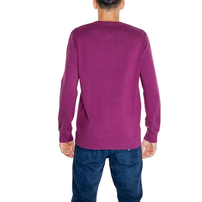 Back view of a man wearing a Tommy Hilfiger Jeans Purple Organic Cotton Sweatshirt