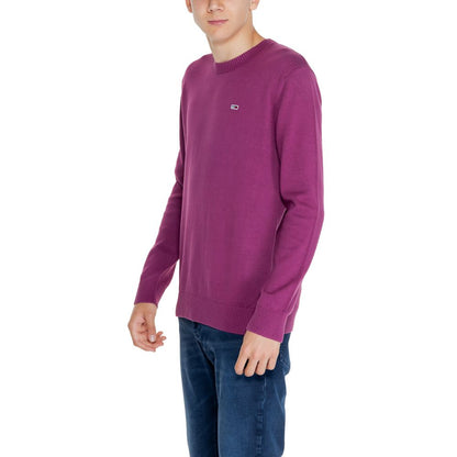 Tommy Hilfiger Jeans Purple Organic Cotton Sweatshirt on male model, side view.