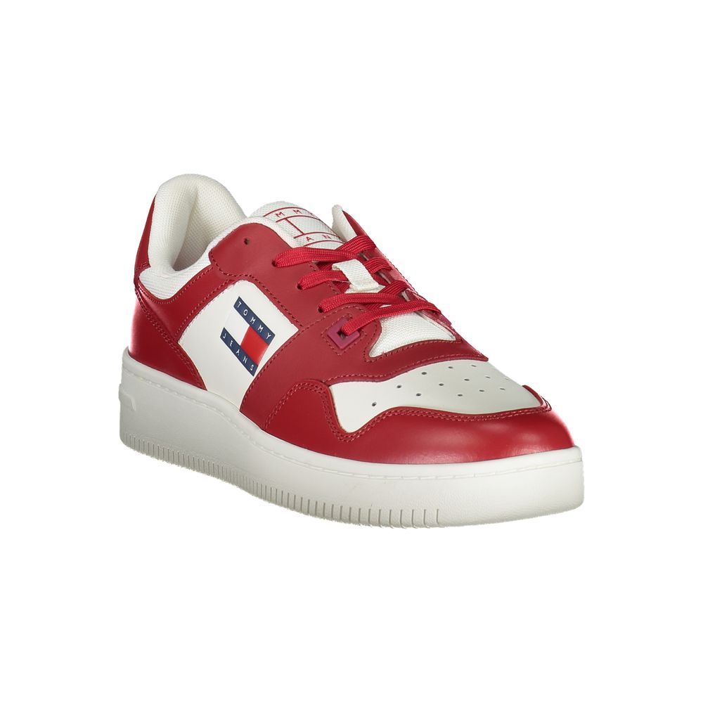 Tommy Hilfiger Pink Leather Men Sneaker with iconic logo and contrast details, designed for style and comfort.