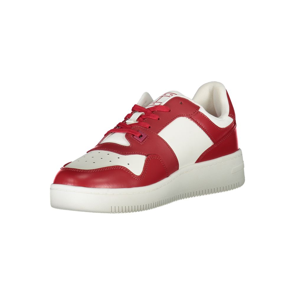 Tommy Hilfiger Pink Leather Men Sneaker with bold print and contrast details, featuring iconic logo on durable, breathable design.