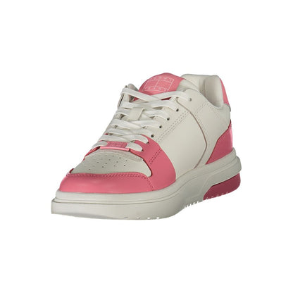 Tommy Hilfiger Pink Leather Women Sneaker with contrasting details and removable footbed for personalized comfort.