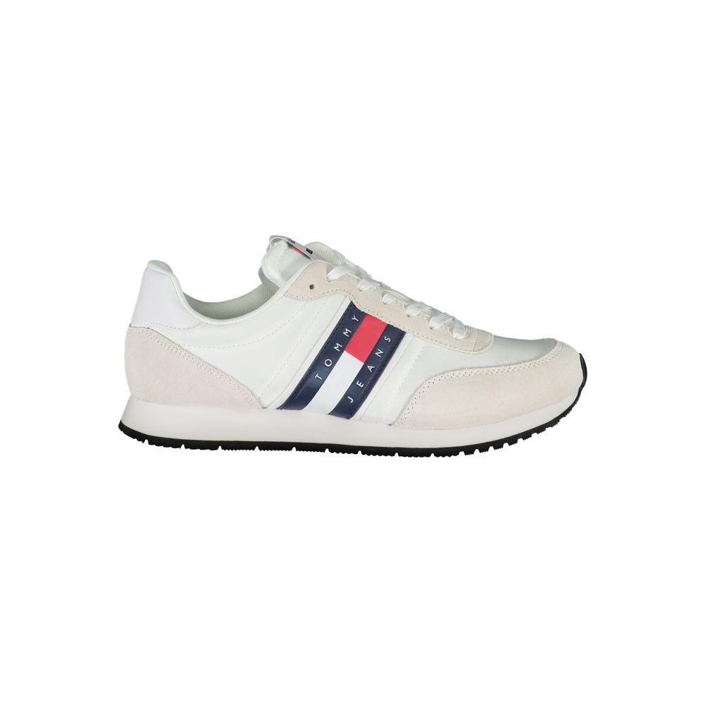 Tommy Hilfiger Sleek White Sneakers with Contrasting Details showcasing iconic logo and eco-conscious design