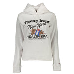 Tommy Hilfiger White Cotton Women Sweater with bold print and embroidery, showcasing brand logo and casual chic style.
