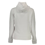Back view of Tommy Hilfiger White Cotton Women Sweater showcasing hoodie design and casual style.