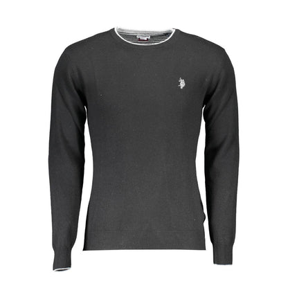U.S. POLO ASSN. Black Wool Sweater with slim long sleeves, crew neck, and contrast details featuring the iconic logo.