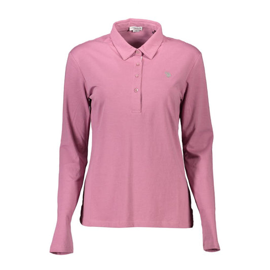U.S. POLO ASSN. Pink Cotton Women Polo Shirt with embroidery, long sleeves, comfortable cotton blend.