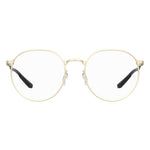 Under Armour Gold Metal Frames - Unisex metal glasses in golden color, model UA5048G3YGF21, 52/19/140mm dimensions, front view.