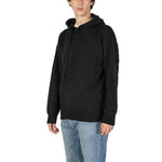 Underclub Black Cotton Sweater for men, featuring hood and ribbed cuffs, shown on model wearing jeans, perfect for casual style.