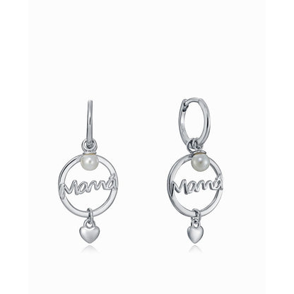 Silver earrings with pearl detailing and heart charm.