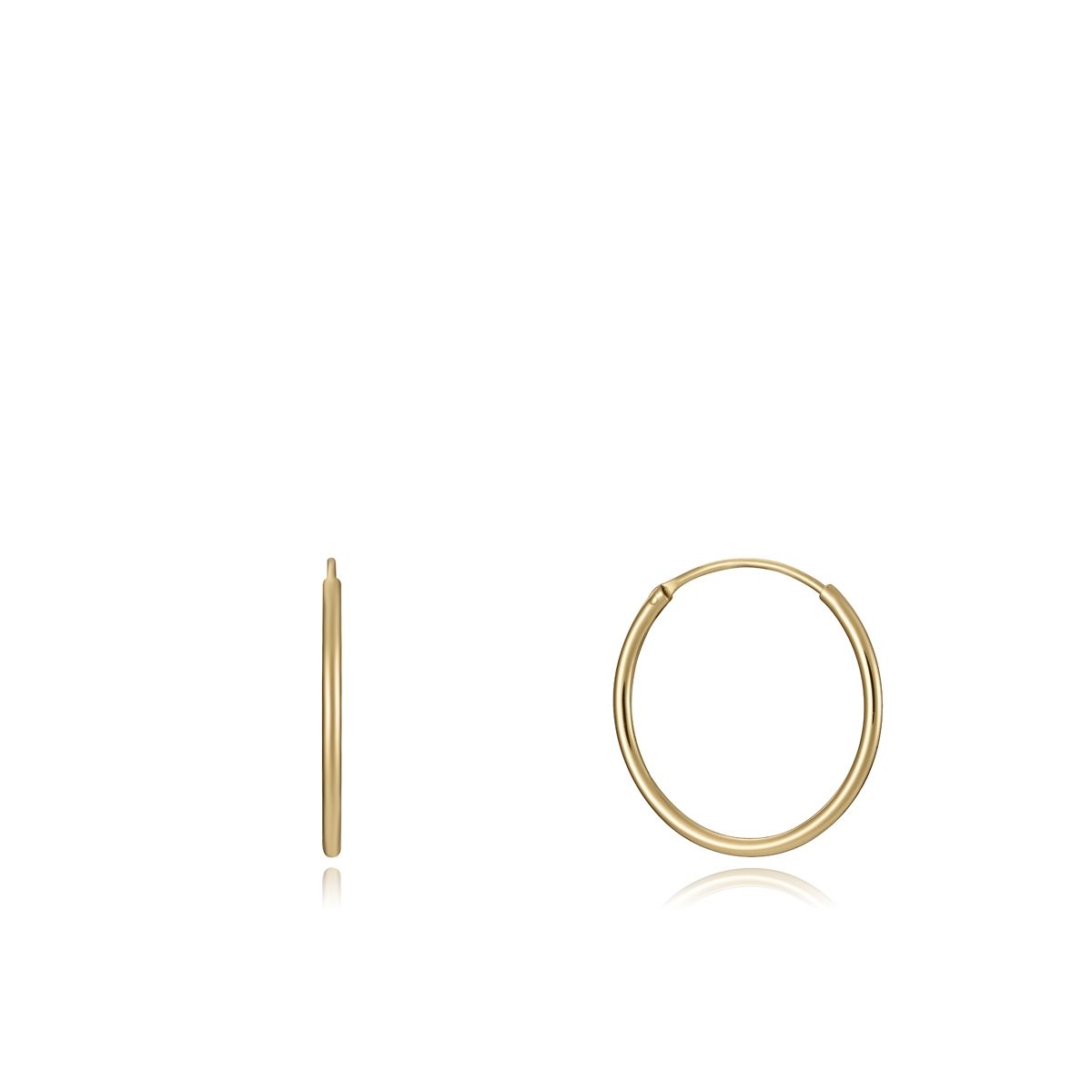 Gold hoop earrings front and side view showcasing elegance and simplicity. Ideal for everyday wear, classic gold jewelry design.