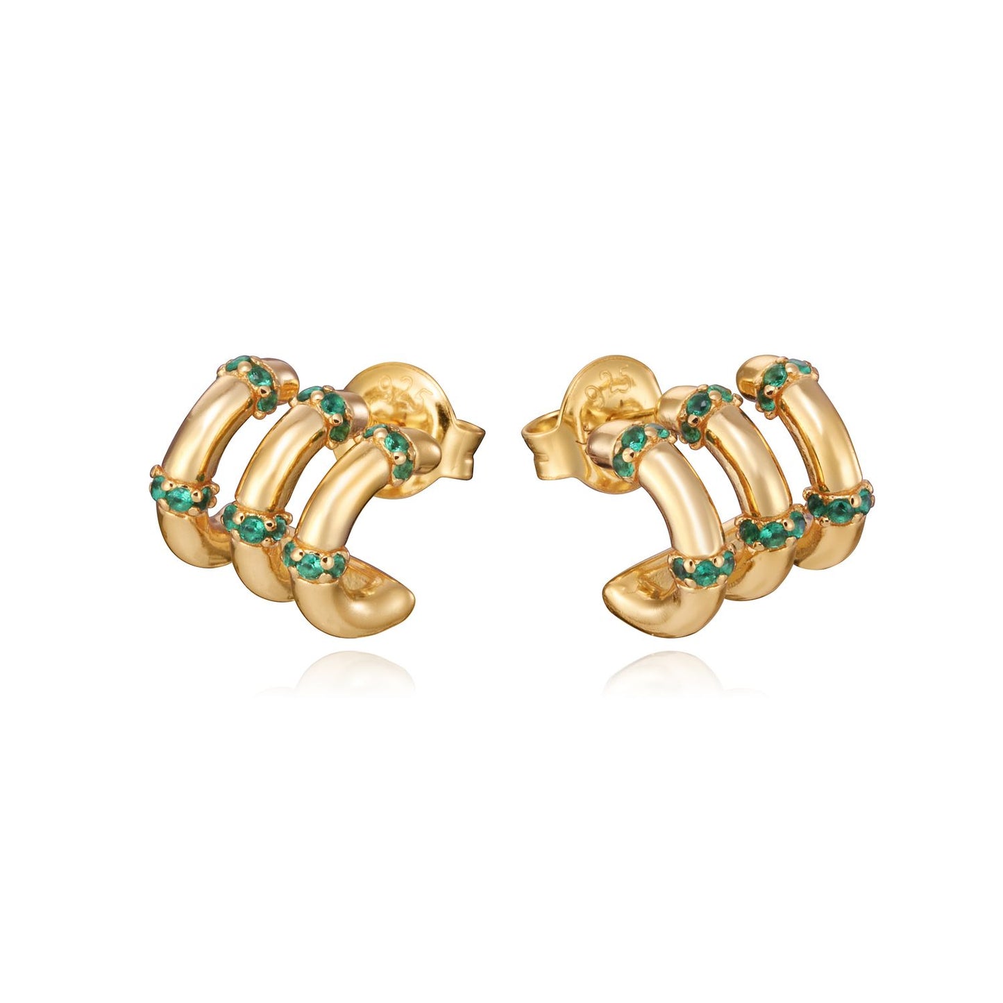 Gold and emerald style earrings with unique design, showcasing elegant fashion accessories.