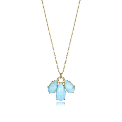 Elegant gold necklace with teardrop blue gemstones on a delicate chain, perfect for special occasions and everyday wear.